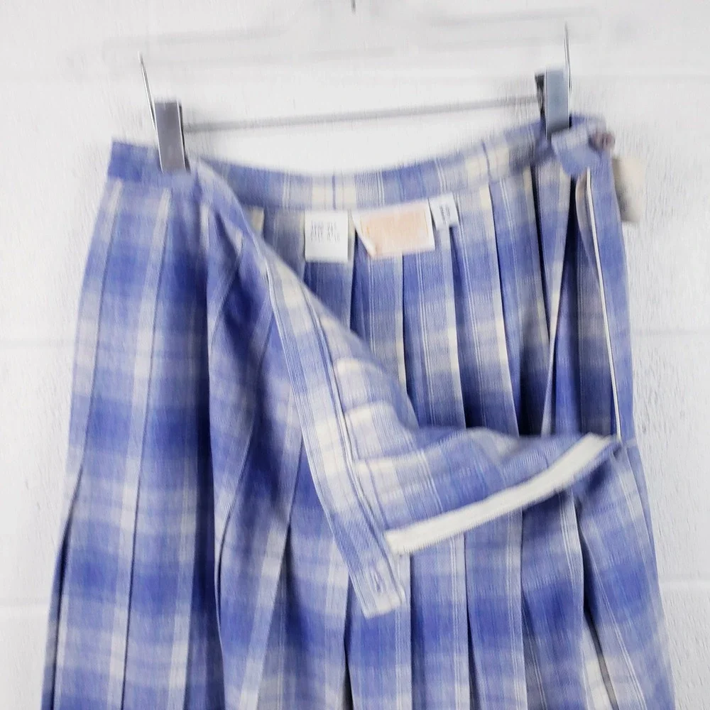 Vintage Pendleton Midi Skirt Periwinkle Blue Plaid Pleated Wool Womens 14
